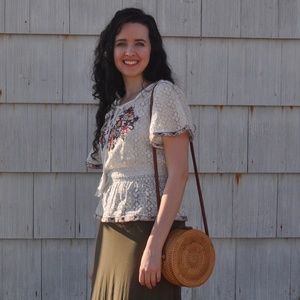 Round Woven Rattan Straw Cross Body Bag